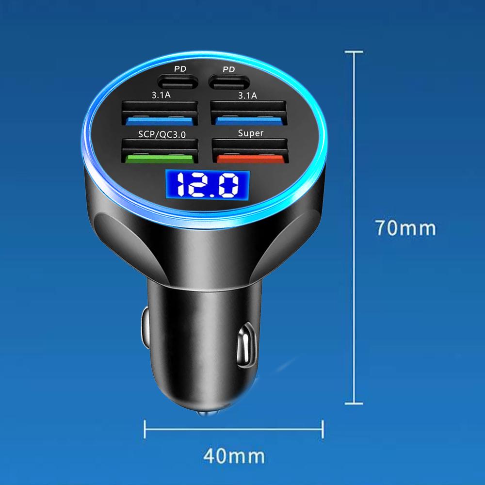 6 Ports USB Car Charger 4 USB+2 PD Fast Charging