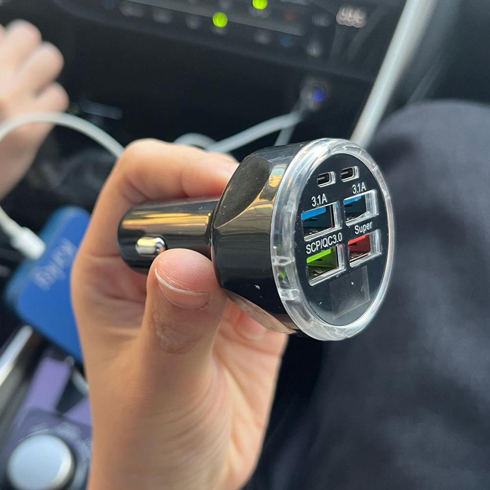 6 Ports USB Car Charger 4 USB+2 PD Fast Charging
