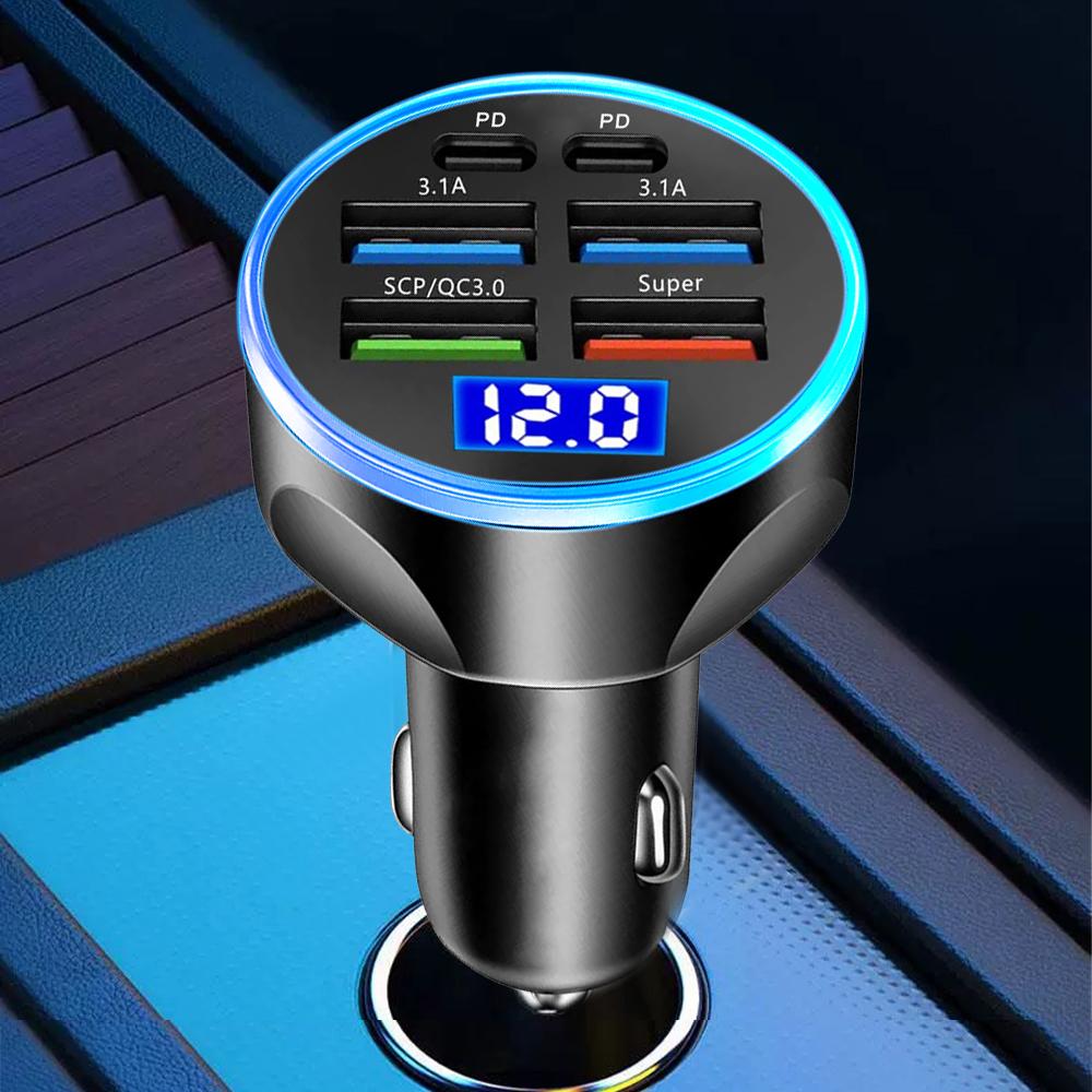 6 Ports USB Car Charger 4 USB+2 PD Fast Charging