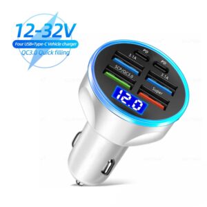 6 Ports USB Car Charger 4 USB+2 PD Fast Charging